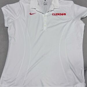 Nike Women's White Button Down Shirt with Red Accents